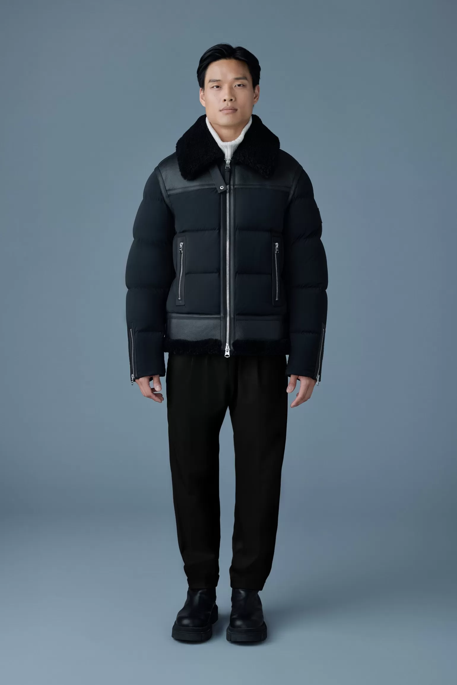 Mackage ROBERT Mixed-media shearling down jacket Black Shop