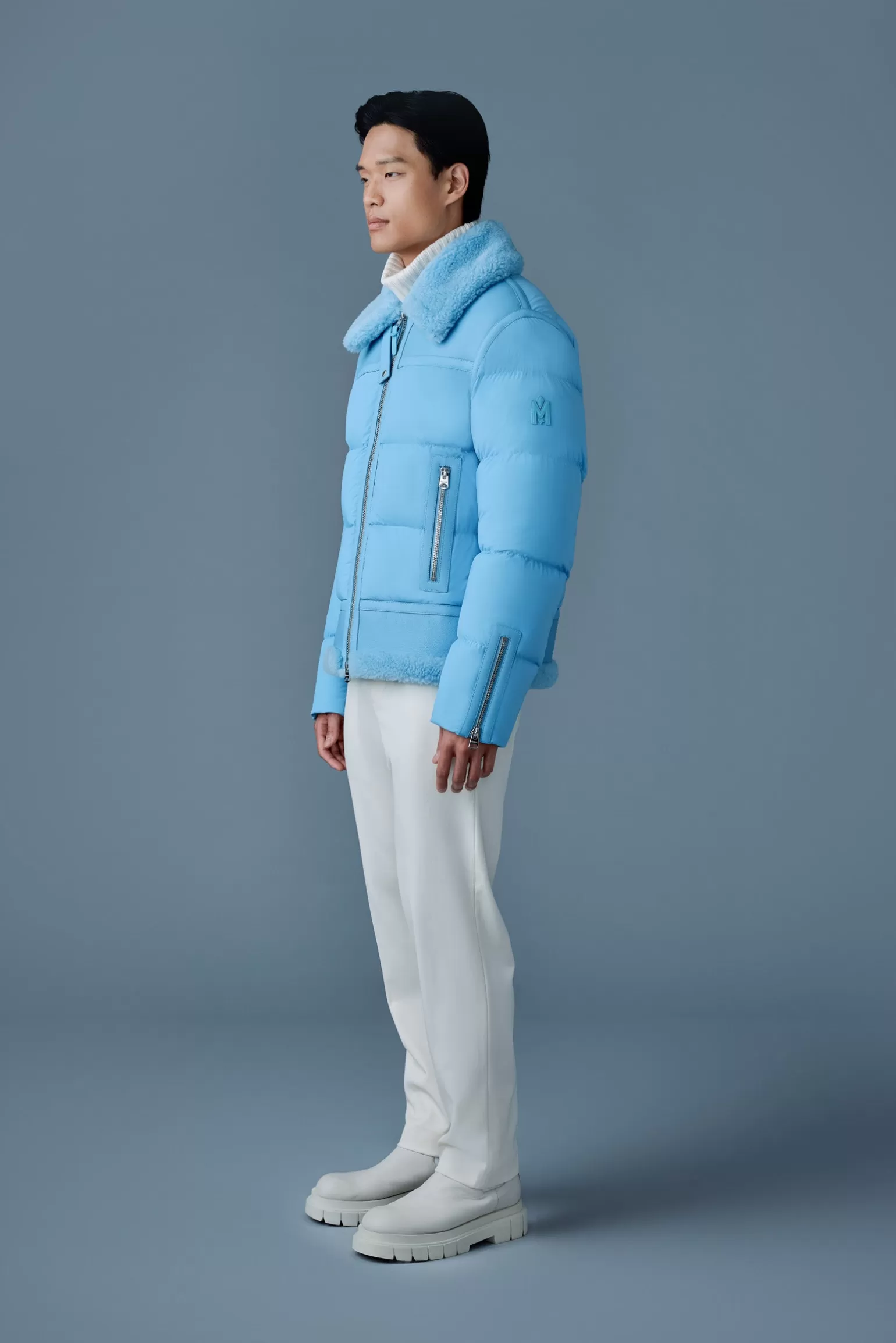 Mackage ROBERT Mixed-media shearling down jacket SkyBlue Outlet