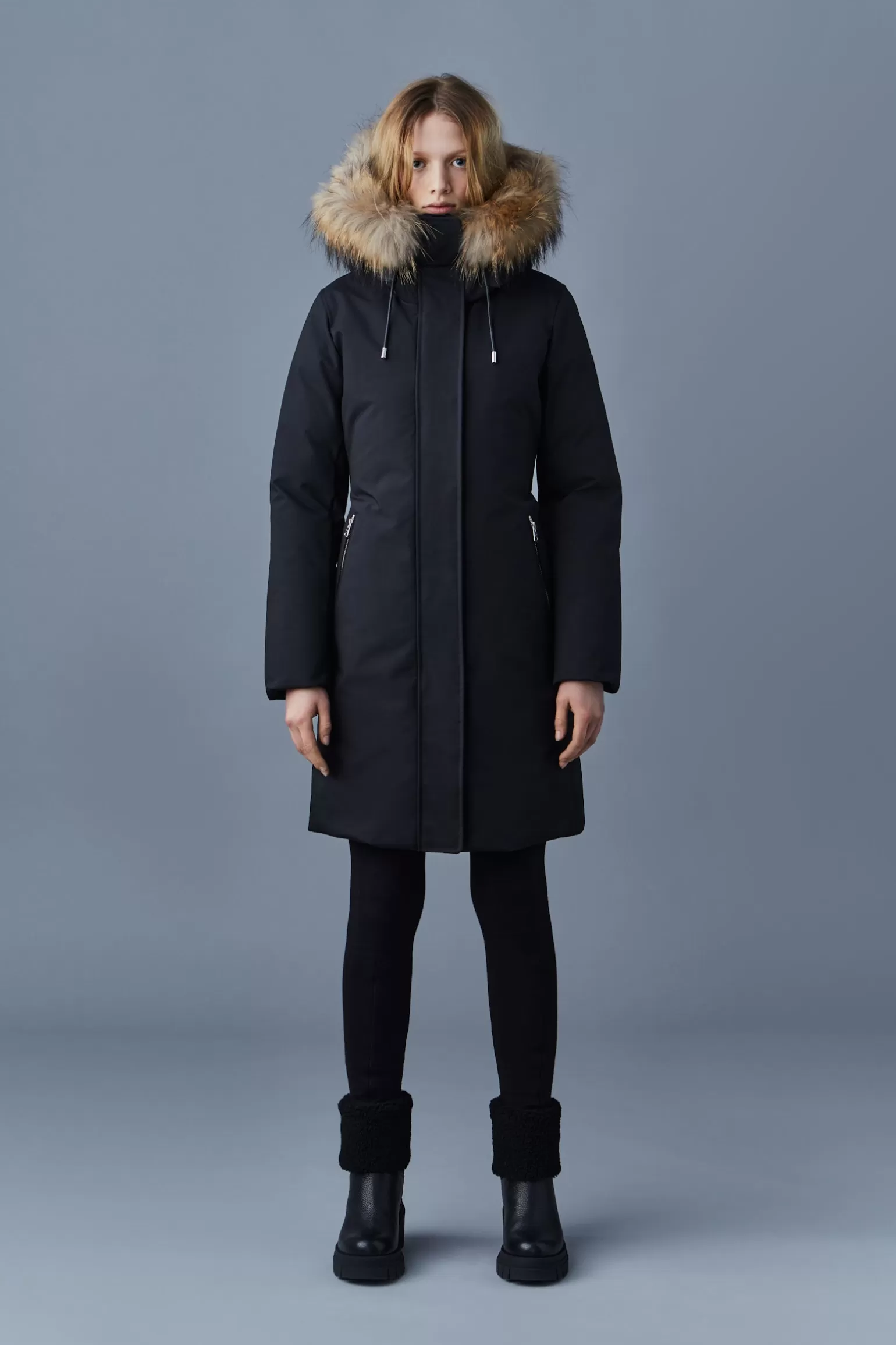Mackage SHILOH 2-IN-1 fitted down coat with removable bib and natural fur Black Discount