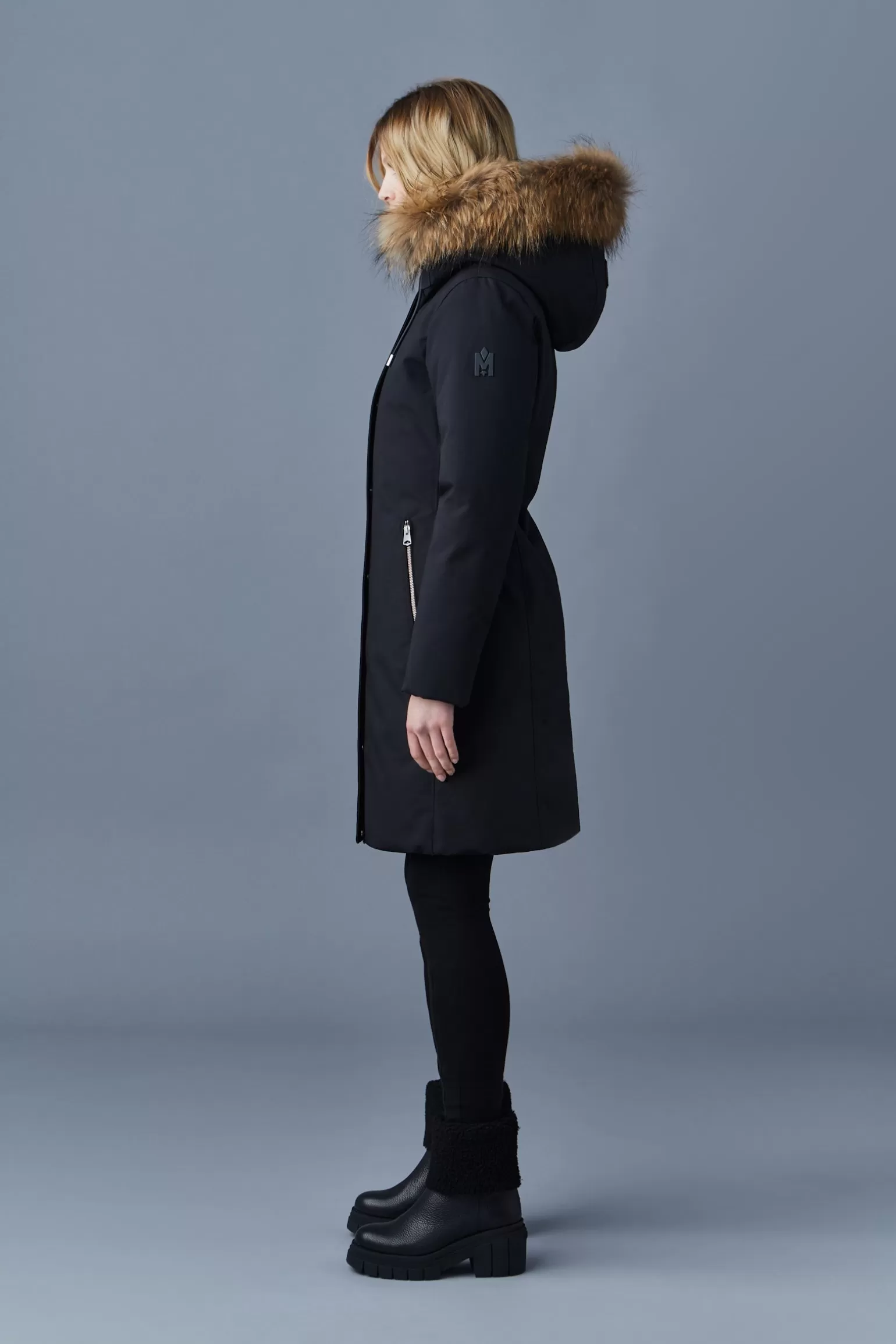 Mackage SHILOH 2-IN-1 fitted down coat with removable bib and natural fur Black Discount