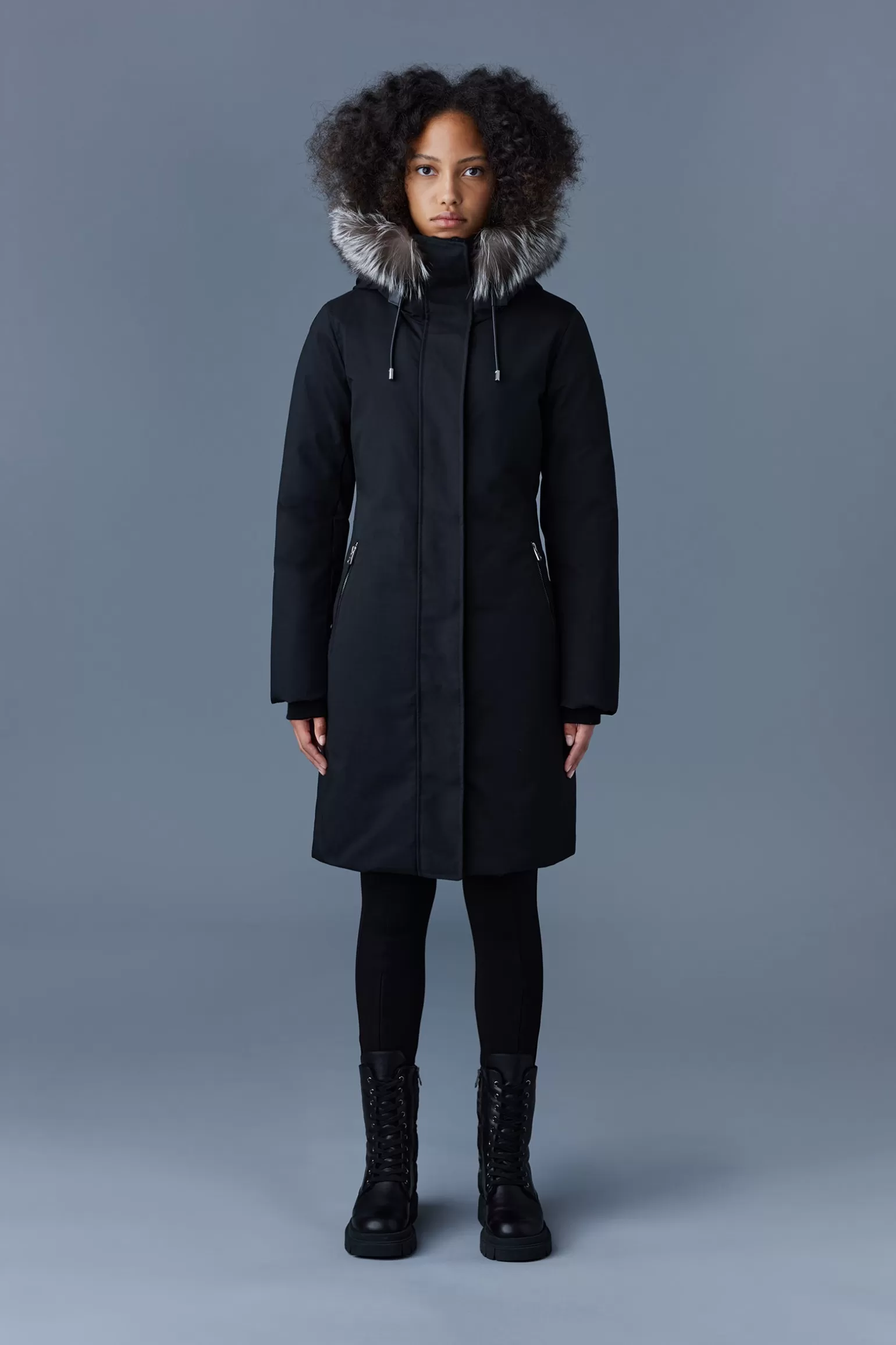 Mackage SHILOH 2-in-1 fitted down coat with removable bib and silver fox fur Black Shop