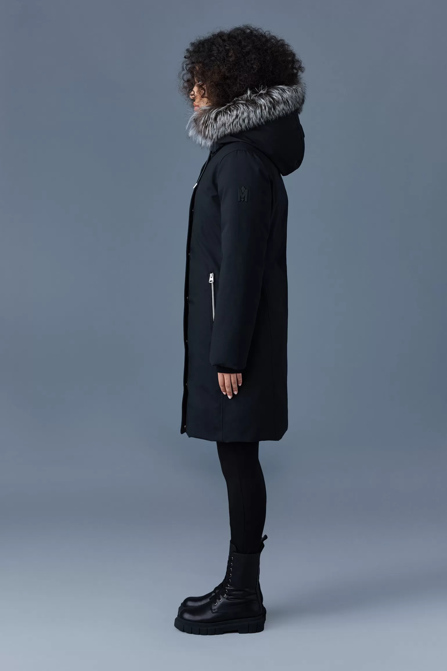 Mackage SHILOH 2-in-1 fitted down coat with removable bib and silver fox fur Black Shop