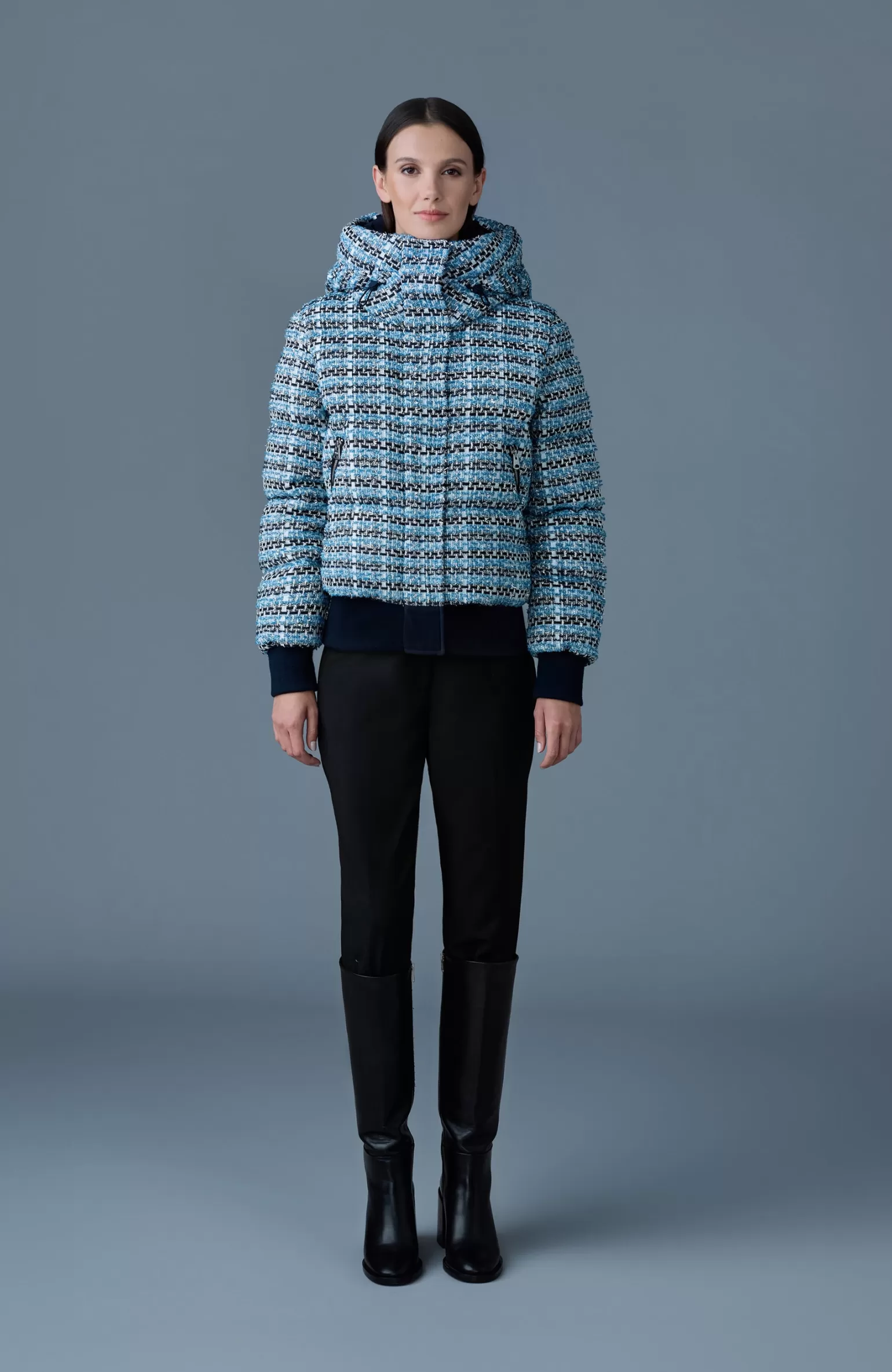 Mackage SHIRLEY-TW Mix Media Tweed quilted down jacket SkyBlueMulti Flash Sale