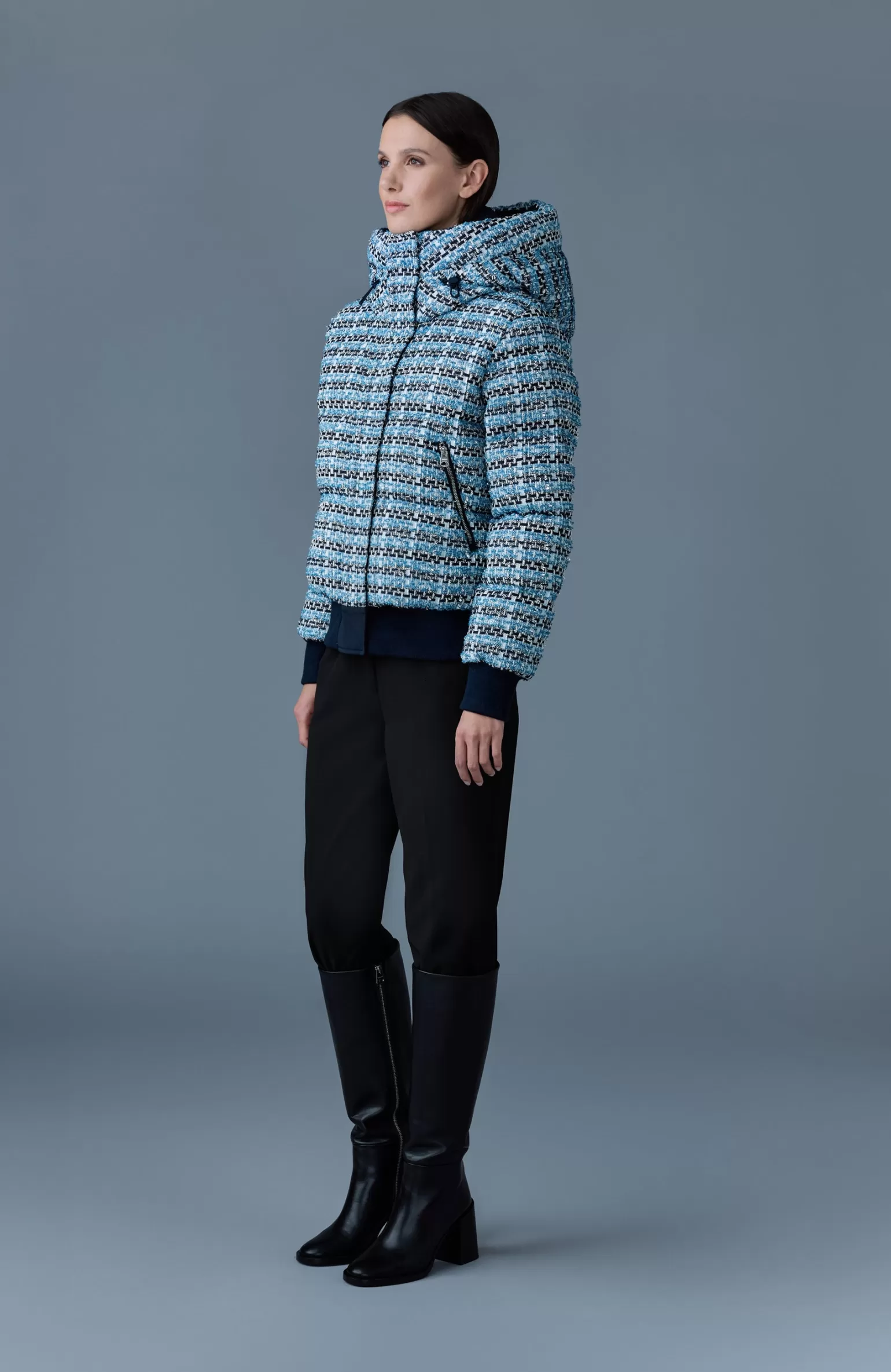 Mackage SHIRLEY-TW Mix Media Tweed quilted down jacket SkyBlueMulti Flash Sale