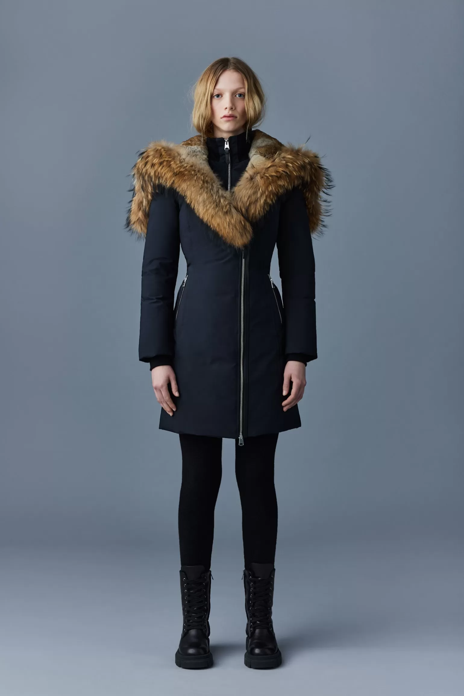Mackage TRISH Powder Touch down coat with natural fur Signature Collar Black Clearance
