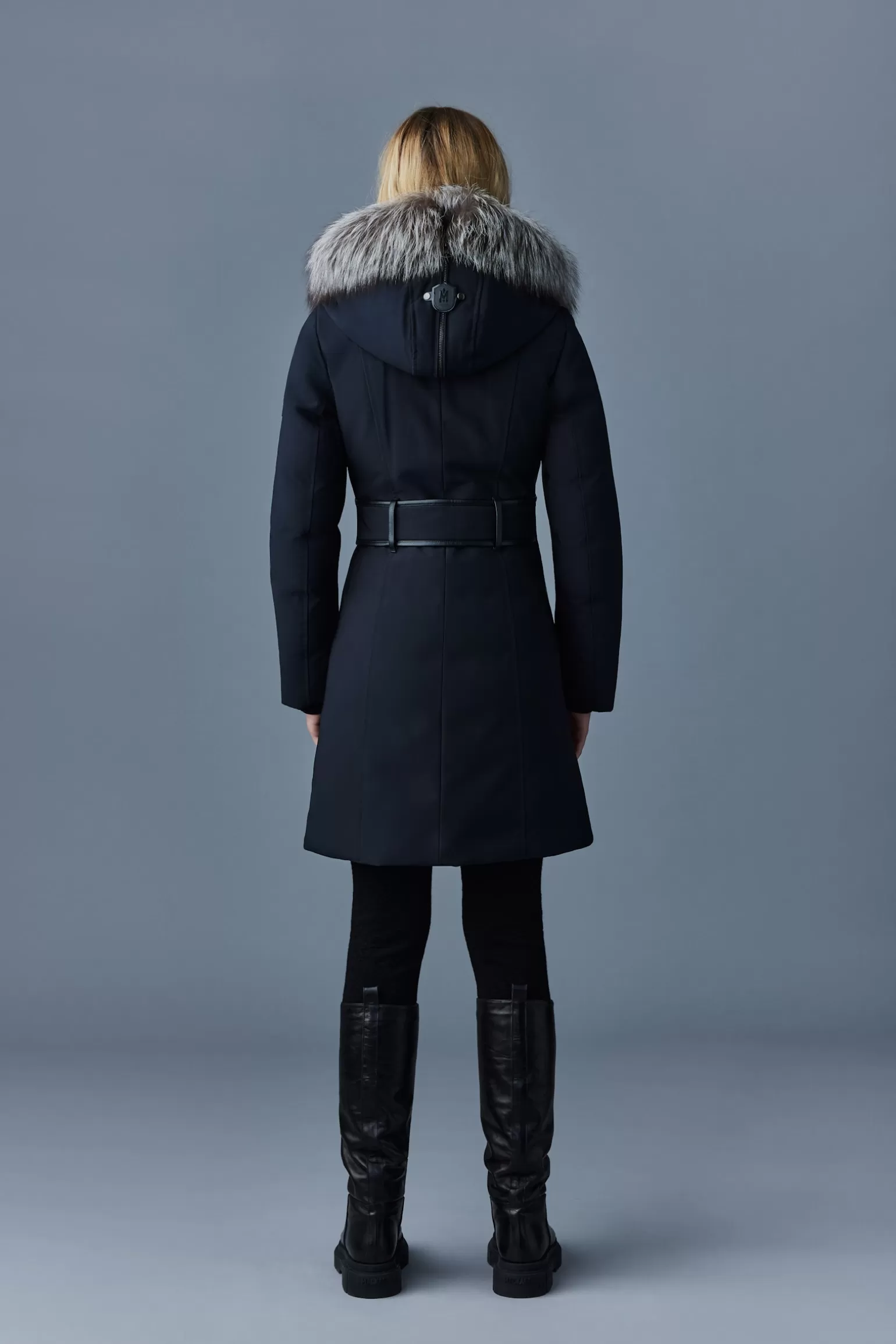Mackage TRISH Powder Touch down coat with silver fox fur Signature Collar Black Outlet
