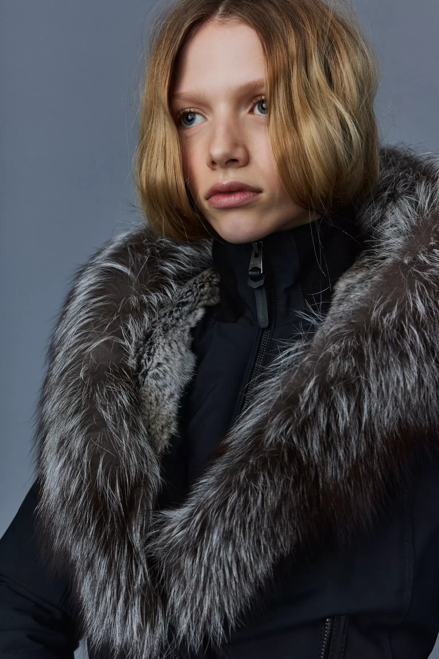 Mackage TRISH Powder Touch down coat with silver fox fur Signature Collar Black Outlet