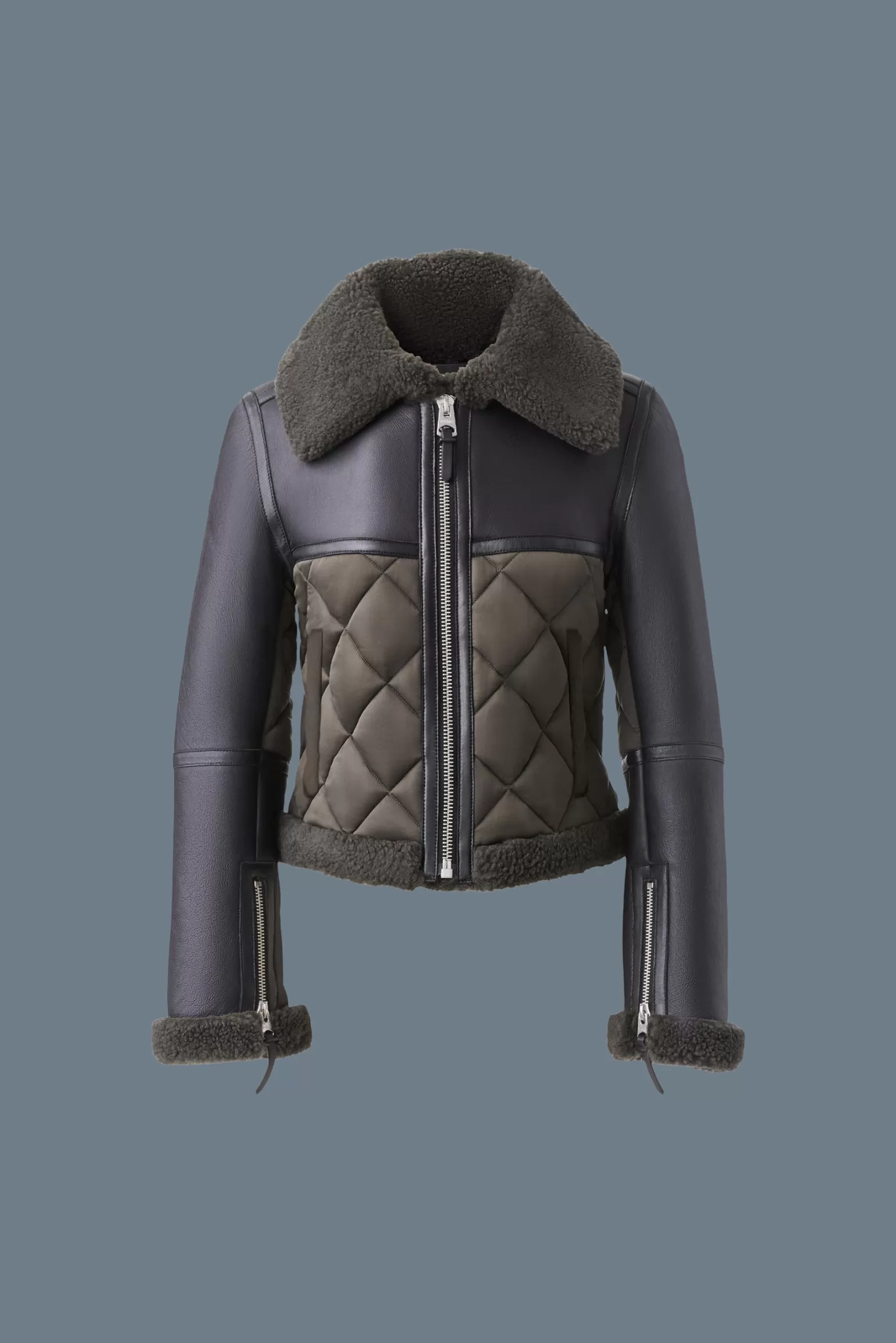 Mackage TULIP Quilted sheepskin jacket with shearling trim DarkOlive Store