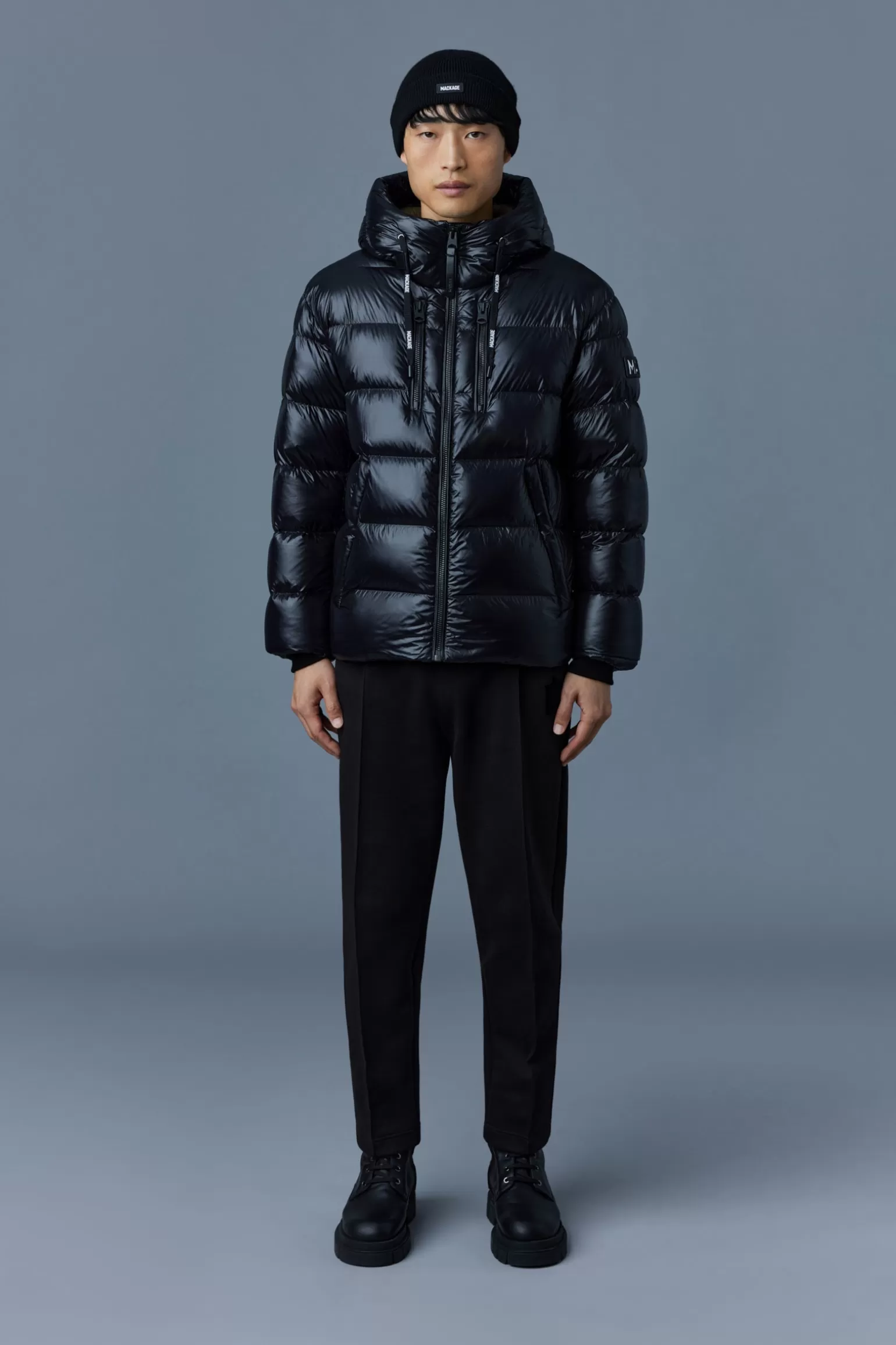 Mackage VICTOR lustrous light down jacket with hood for men Black Hot